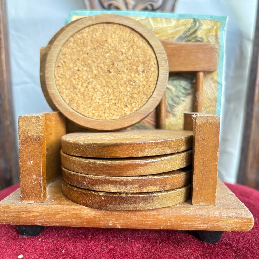 Wooden Coaster Set with Holder